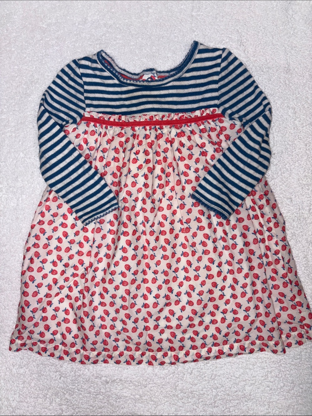 Baby Boden Lined Dress Size 6/12m Coral Pink Sunset Berry Stripes Raspberries